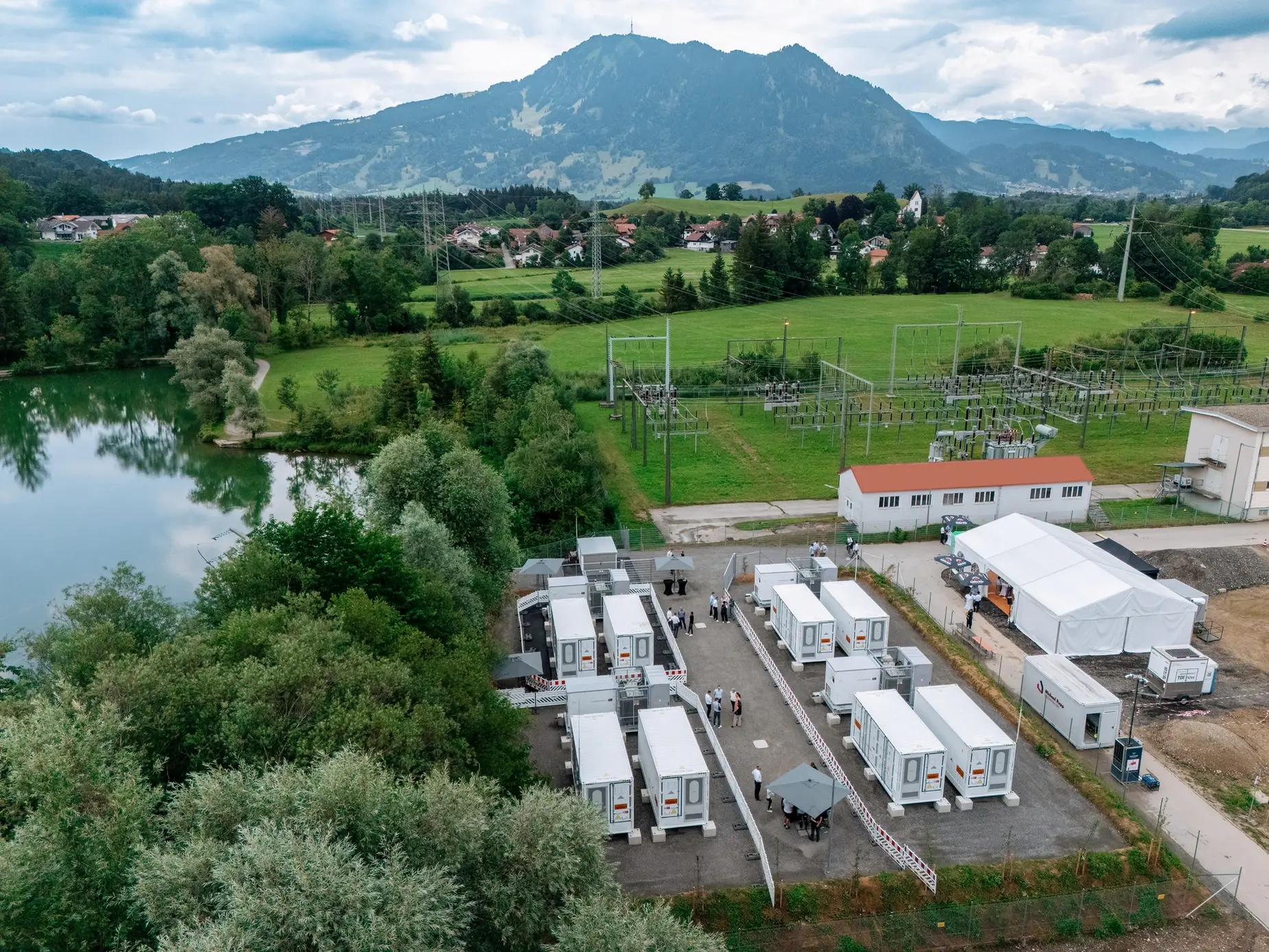 Aerial view of the Immenstadt battery storage project in Bavaria